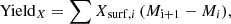 $$ \begin{aligned} \mathrm{Yield}_X = \sum X_{\mathrm{surf}, i}\, (M_{\rm i+1} - M_i)\mathrm{,} \end{aligned} $$