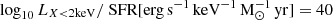 $ \log_{10} L_{X < 2\mathrm{keV}} / \text{ SFR} [\mathrm{erg \, s^{-1} \, keV^{-1} \, M_{\odot}^{-1} \, yr}] = 40 $