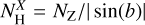 $\[N_{\mathrm{H}}^X=N_{\mathrm{Z}} /|\sin (b)|\]$