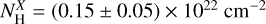 $\[N_{\mathrm{H}}^X=(0.15 \pm 0.05) \times 10^{22} \mathrm{~cm}^{-2}\]$