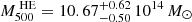 $ M^{\text{ HE}}_{500} = 10.67^{+0.62}_{-0.50}\, 10^{14}\,M_{\odot} $