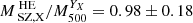 $ M^{\text{ HE}}_{\text{ SZ,X}}/M^{Y_{X}}_{500}= 0.98 \pm 0.18 $