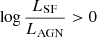 $ \log\frac{L_{\mathrm{SF}}}{L_{\mathrm{AGN}}} > 0 $