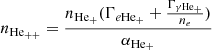 $$ \begin{aligned} n_{\mathrm{He}_{++}} = \frac{n_{\mathrm{He}_{+}}(\Gamma _{e \mathrm{He}_{+}} + \frac{\Gamma _{\gamma \mathrm{He}_{+}}}{n_{e}})}{\alpha _{\mathrm{He}_{+}}} \end{aligned} $$