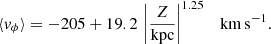 $$ \begin{aligned} \langle v_\phi \rangle = -205 + 19.2 \,\left|\frac{Z}{\mathrm{kpc}}\right|^{1.25} \quad \mathrm{km\,s^{-1}}. \end{aligned} $$