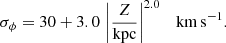 $$ \begin{aligned} \sigma _{\phi } = 30 + 3.0 \,\left|\frac{Z}{\mathrm{kpc}}\right|^{2.0} \quad \mathrm{km\,s^{-1}}. \end{aligned} $$