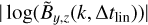 $\[\left|\log \left(\tilde{B}_{y, z}\left(k, \Delta t_{\operatorname{lin}}\right)\right)\right|\]$