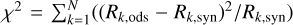 ${\chi ^2} = \sum\limits_{k = 1}^N {\left( {{{\left( {{R_{k,{\rm{ods}}}} - {R_{k,{\rm{syn}}}}} \right)}^2}/{R_{k,{\rm{syn}}}}} \right)}$