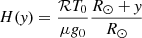 $ {H(\mathit{y}) = \frac{\mathcal{R} T_0}{\mu g_0} \frac{R_{\odot} + \mathit{y}}{R_{\odot}}} $