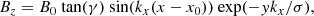 $$ \begin{aligned}&B_z = B_0 \ \mathrm{tan}(\gamma ) \ \mathrm{sin}(k_x(x-x_0)) \ \mathrm{exp}(-{ y}k_x/\sigma ), \end{aligned} $$