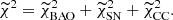 $$ \begin{aligned} \widetilde{\chi }^{2} = \widetilde{\chi }_{\rm BAO}^{2} + \widetilde{\chi }_{\rm SN}^{2} + \widetilde{\chi }_{\rm CC}^{2}. \end{aligned} $$