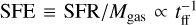 ${\rm{SFE}} \equiv {\rm{SFR}}/{M_{{\rm{gas}}}} \propto t_{{\rm{ff}}}^{ - 1}$