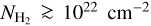 ${N_{{{\rm{H}}_2}}} \mathbin{\lower.3ex\hbox{\buildrel>\over {\smash{\scriptstyle\sim}\vphantom{_x}}}} {10^{22}}{\rm{c}}{{\rm{m}}^{ - 2}}$