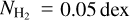 ${{\rm{N}}_{{{\rm{H}}_2}}} = 0.05\,{\rm{dex}}$