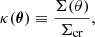 $$ \begin{aligned} \kappa (\boldsymbol{\theta }) \equiv \frac{\Sigma (\theta )}{\Sigma _{\mathrm{cr} }}, \end{aligned} $$