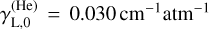$\[\gamma_{\mathrm{L}, 0}^{(\mathrm{He})}=0.030 \mathrm{~cm}^{-1} \mathrm{~atm}^{-1}\]$