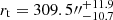 $ r_{\mathrm{t}} = {{309.5^{\prime\prime}}}_{-10.7}^{+11.9} $