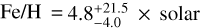 ${\rm{Fe/H}}\,\,{\rm{ = }}\,\,4.8_{ - 4.0}^{ + 21.5} \times {\rm{ solar }}$