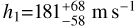 ${{h_1} = 181_{ - 58}^{ + 68}{\rm{m}}{{\rm{s}}^{ - 1}}}$