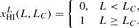 $$ \begin{aligned} x_{\rm HI}^L (L,L_C) = {\left\{ \begin{array}{ll} 0,&L< L_C, \\ 1&L\ge L_C. \end{array}\right.} \end{aligned} $$