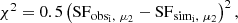 $$ \begin{aligned} \chi ^2 = 0.5 \left( \mathrm {SF}_{\rm {obs_i,}~\mu _2} - \mathrm {SF}_{\rm {sim_i,}~ \mu _{2}} \right)^2, \end{aligned} $$