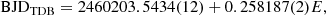 $$ \begin{aligned} \mathrm{BJD}_{\rm TDB} = 2460203.5434(12) + 0.258187(2)E ,\end{aligned} $$