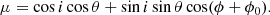 $$ \begin{aligned} \mu =\cos i \cos \theta + \sin i \sin \theta \cos (\phi +\phi _0). \end{aligned} $$