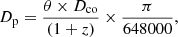$$ \begin{aligned} D_{\rm p}=\frac{\theta \times D_{\rm co}}{(1+z)}\times \frac{\pi }{648000}, \end{aligned} $$
