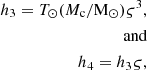 $$ \begin{aligned} h_{\rm 3}= T_{\odot } (M_{\rm c}/\mathrm{M}_{\odot }) \varsigma ^{3}, \\ \text{ and} \\ h_{\rm 4}= h_{\rm 3} \varsigma , \end{aligned} $$