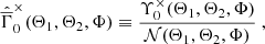 $$ \begin{aligned} \hat{\overline{\Gamma }}^{\times }_0(\Theta _1,\Theta _2,\Phi ) \equiv \frac{\Upsilon _0^\times (\Theta _1,\Theta _2,\Phi ) }{\mathcal{N} (\Theta _1,\Theta _2,\Phi ) } \ , \end{aligned} $$