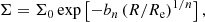 $$ \begin{aligned} \Sigma = \Sigma _0 \exp \left[-b_n\,(R/R_{\rm e})^{1/n}\right], \end{aligned} $$