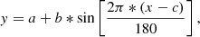 $$ \begin{aligned} y=a+b*\sin \left[\frac{2\pi *(x-c)}{180}\right], \end{aligned} $$