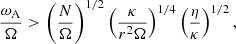 $$ \begin{aligned} \frac{\omega _{\rm A}}{\Omega } > \left(\frac{N}{\Omega } \right)^{1/2} \left(\frac{\kappa }{r^{2}\Omega } \right)^{1/4} \left(\frac{\eta }{\kappa } \right)^{1/2}, \end{aligned} $$