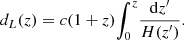 $$ \begin{aligned} d_L(z) = c(1+z){\int _0^z}\frac{\mathrm{d}z^\prime }{H(z^\prime )}. \end{aligned} $$