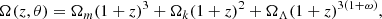 $$ \begin{aligned} \Omega (z,\theta ) = \Omega _{m}(1+z)^3 +\Omega _{k}(1+z)^2 + \Omega _{\Lambda }(1+z)^{3(1+\omega )}, \end{aligned} $$