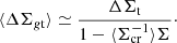 $$ \begin{aligned} \langle \Delta \Sigma _{g\mathrm{t}} \rangle \simeq \frac{ \Delta \Sigma _{\rm t}}{1- \langle \Sigma _{\rm cr}^{-1} \rangle \Sigma }\cdot \end{aligned} $$