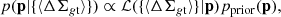 $$ \begin{aligned} p(\mathbf p | \{{\langle \Delta \Sigma _{g\mathrm{t}}} \rangle \}) \propto \mathcal{L}(\{\langle {\Delta \Sigma _{g\mathrm{t}}} \rangle \} | \mathbf p ) p_{\rm prior}(\mathbf p ), \end{aligned} $$