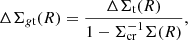 $$ \begin{aligned} \Delta \Sigma _{g\mathrm{t}}(R) = \frac{\Delta \Sigma _{\rm t}(R)}{1 - \Sigma _{\rm cr}^{-1}\Sigma (R)}, \end{aligned} $$