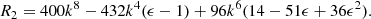 $$ \begin{aligned} R_2 = 400 k^8 - 432 k^4 ( \epsilon -1 ) + 96 k^6 (14 - 51 \epsilon + 36 \epsilon ^2). \end{aligned} $$