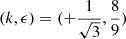 $ (k,\epsilon) = (+\frac{1}{\sqrt{3}},\frac{8}{9}) $