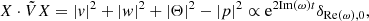 $$ \begin{aligned}&X \cdot \tilde{V} X = \vert v\vert ^2 + \vert w\vert ^2 + \vert \Theta \vert ^2 - \vert p\vert ^2 \propto \mathrm{e} ^{2 \mathrm{Im} (\omega )t} \delta _{\mathrm{Re} (\omega ),0}, \end{aligned} $$