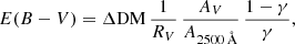 $$ \begin{aligned} E(B-V) = \Delta \mathrm{DM}\,\frac{1}{R_V}\,\frac{A_V}{A_{2500\,\AA }}\,\frac{1-\gamma }{\gamma }, \end{aligned} $$