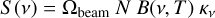 $S(v) = {\Omega _{{\rm{beam }}}}NB(v,T){K_v}$