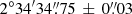 $ 2^\circ 34^\prime 34{{\overset{\prime\prime}{.}}}75\,\pm\,0{{\overset{\prime\prime}{.}}}03 $