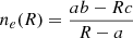 $$ \begin{aligned} n_e(R) = \frac{a b - R c}{R - a} \end{aligned} $$