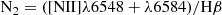 $$ \begin{aligned} \mathrm{N}_{2}&=([\mathrm{NII}]\lambda 6548+\lambda 6584)/\mathrm{H}\beta \end{aligned} $$