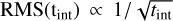${\mathop{\rm RMS}\nolimits} \left( {{{\rm{t}}_{{\rm{int}}}}} \right) \propto 1/\sqrt {{t_{{\rm{int}}}}} $