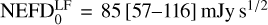 ${\rm{NEFD}}_0^{{\rm{LF}}} = 85[57 - 116]{\rm{mJy}}{{\rm{s}}^{1/2}}$