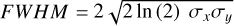 ${\it FWHM}=2\sqrt {2\ln (2){\sigma _x}{\sigma _y}} $