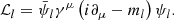 $$ \begin{aligned}\mathcal{L}_l=\bar{\psi }_l \gamma ^{\mu }\left(i \partial _{\mu }-m_l\right) \psi _l.\end{aligned} $$